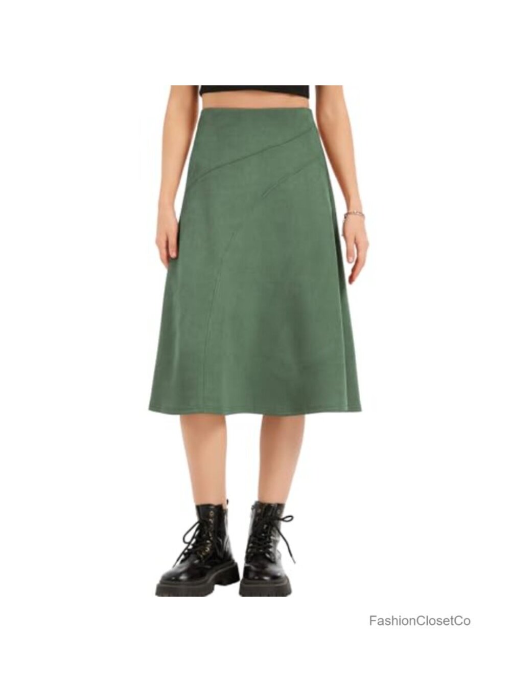 Faux Suede Midi Skirt, High Waist A-Line, Cowgirl Western